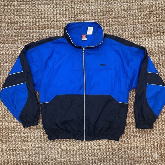 Vintage Wilson Athletic Track Jacket (XL) Black Blue - Picture 1 of 9
